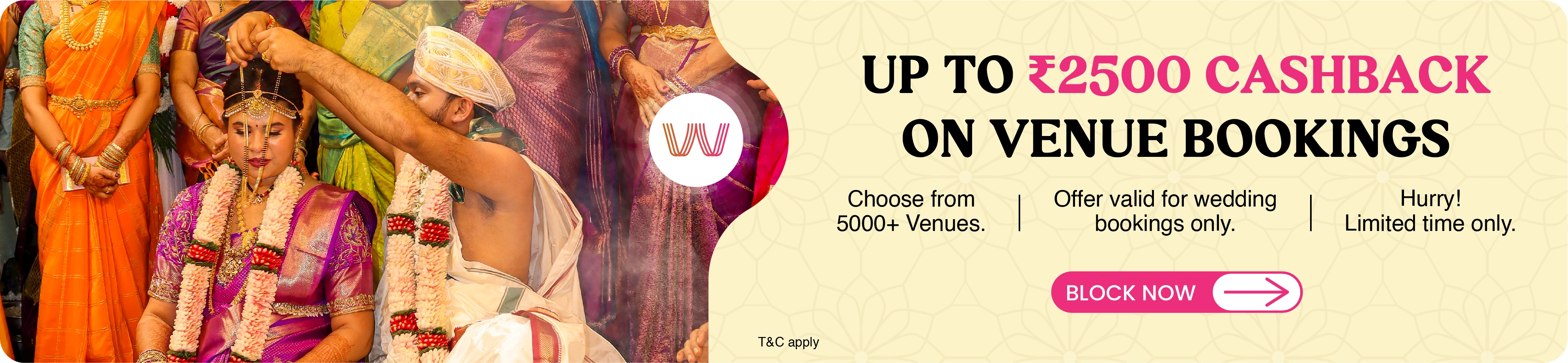 Book Your wedding venue and get 2500 cashback at Book wed go